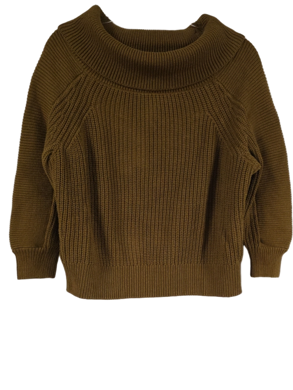 H&M Chunky Cowl Neck Ribbed Knit Cropped 3/4 Sleeve Sweater Ochre - Size Small